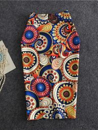 Dresses 2021 Newcoming European Summer Women Pencil Skirt High Stretch Colourful Circle Pattern Midi Slip Hip Skirt Female