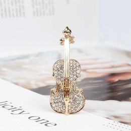 Pins Brooches Fashionable women's violin punk personality crystal rhinestone Jewellery accessory brooch G230529