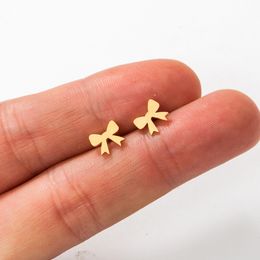 Mini stainless steel bow stud earrings Golden Sweet cute bow small ear studs for women girl Fashion Minimalist Jewelry Gift