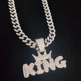 Pendant Necklaces Men Women Hip Hop Crown With KING Necklace 13mm Crystal Cuban Chain Iced Out Hiphop Fashion Jewellery