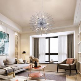 Pendant Lamps Modern Firework Chandelier For Dining Room 12 Lights Chrome Lighting Metal Aluminum Ceiling Light Fixtures