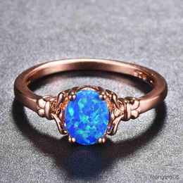 Band Rings Bamos Trendy Luxury Rose gold Filled Ring White/Blue/Purple Oval For Women Girls Fashion