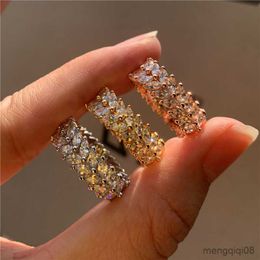 Band Rings Female White Crystal Ring Rose Gold Silver Colour Engagement Bride Zircon Wedding For Women