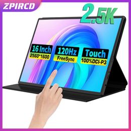Monitors 16 "2.5K 120Hz Touchscreen Portable Monitor 2560*1600 16 10 100%sRGB Display Game Screen For Laptop Mac Phone Xbox PS4/5 Switch