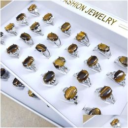 Cluster Rings Mix Styles Oval Brown Quartz Stone Women Tigers Eye Bead Finger Ring Party Wedding Street Stalls Drop Delivery Jewellery Dh6Si