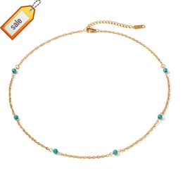 Bohemia Style Jewellery 18K Gold Plated Six Bead Oval Chain Blue Turquoise Stone Beads Necklace for Girls