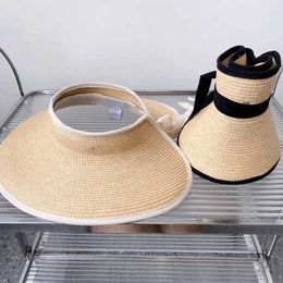 23ss Summer Designer Visors Cap Foldable Wide Large Brim Sun Hat Beach Outdoor Hats A straw lafite hat Sun hat with empty top Womens Straw Brand Hats a1