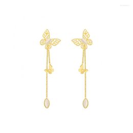 Stud Earrings Cute Gold Colour Double Butterfly Long Tassel Women Creative For Girlfriend Jewellery Gift