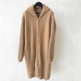 Women's Knits Real Soft Mink Cashmere Long Cardigans Hood Style Natural Coat Women Sweater Arrival Wsr675