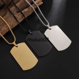 Pendant Necklaces Fashion Personality Military Tag Glossy Rectangle Stainless Steel Pendant Necklaces for Men Trend Punk Simplicity Jewellery J230601