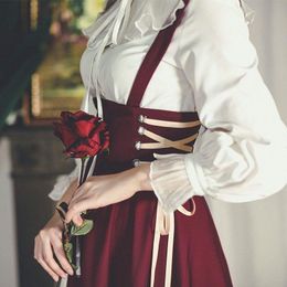 Dresses French Vintage Victorian Skirt Women Elegant Laceup Designer Long Strap Skirt Korean Fashion Court Retro Casual Party Clothes