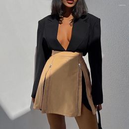 Skirts Women's Summer Leather Skirt 2023 Personality Slim Double Open Zipper PU High Waist Solid Colour Half