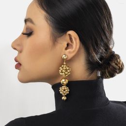 Dangle Earrings Punk Braided CCB Plastic Ball Bead Hoop For Women Exaggerated Gold Colour Geometric Round