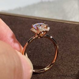 Band Rings Trendy Female Crystal Flower Thin Ring Rose Gold Silver Colour Wedding For Women Dainty White Round Zircon Engagement