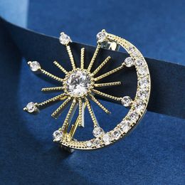 Pins Brooches Women's simple crystal star moon luxury gold Colour zircon alloy geometric brooch safety pin G230529