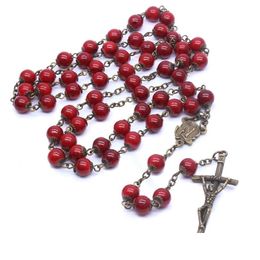 Pendant Necklaces Vintage Catholic Religious Jewellery Christian Ancient Bronze Glass Beads Long Cross Rosary Necklace Drop Delivery Pe Dhq83