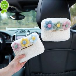 New Cute Cartoon Plush Colour Flowers Car Headrest Tissue Box Paper Tower Holder Auto Visor Hanging Organiser Styling Car Accessories