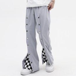 Sweatpants Front Long Button Drawstring Casual Trousers Men and Women Harajuku Retro Wide Leg Patchwork Hip Hop Straight Track Pants