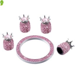 New 5pcs Diamond Crown Car Tyre Valve Caps Crystal Dust-proof Bicycle Tyre Wheel Air Cover Bling Car Emblem Sticker Ring Charms Deco