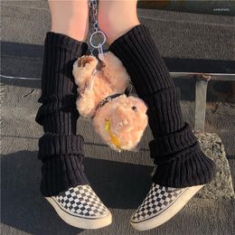 Women Socks Punk Solid Lolita Girl High Leg Knit Warmer Wool Ball Knitted Foot Cover Cosplay Autumn Winter Heap