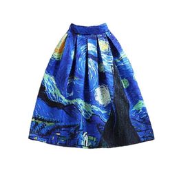 Dresses Vintage Cottagecore Van Gogh Starry Sky Oil Painting Print High Waist Long Midi Skirt Aesthetic Retro Y2k Kawaii Ropa Mujer