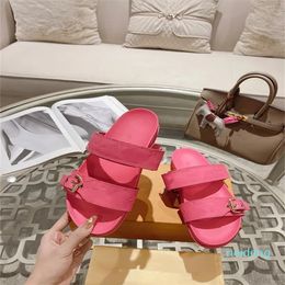 Designer Women Sandals Womens Slides Crystal Calf leather Casual shoes quilted Platform Summer Beach