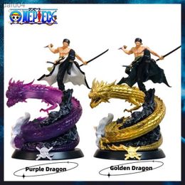 34cm One Piece Anime Roronoa Zoro War Dragon Hunt Golden Dragon Purple Dragon Action Figure Collection Model PVC Toy Dolls Gift L230522