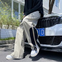 Pants Fashion Side Zipper Casual Wide Leg Pants Khaki/Black Men 2022 Spring Streetwear Loose Straight Pant Mens Patchwork Trousers