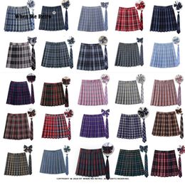 Dresses 35 Colours Summer Plaid Pleated Skirt with Necktie Bowtie Korean Jk Skirt Uniform Japanese School Preppy A Line Mini Skirts Rs185