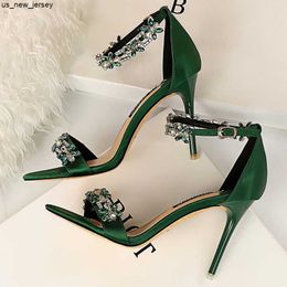 Sandals 2023 Women 9cm High Heels Crystal Sandals Wedding Bridal Stiletto Heels Sandles Glitter Prom Elegant Stripper Satin Strap Shoes J230601