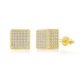 Stud Fashion Trendy Studs Gold Plated Bling Cz Square Screwbacks Earrings Jewelry Nice Gift For Friends Drop Delivery Dhjhp