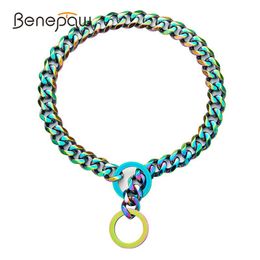 Collars Benepaw Strong Dog Chain Collar Strong Heavy Duty Pet Collar 15mm Thick Wide Stainless Steel Multicolor Cuban Link Choke Chain