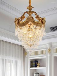 Pendant Lamps French Style Luxury Villa Pure Copper European El Club Retro Western Restaurant Crystal Decorative Chandelier