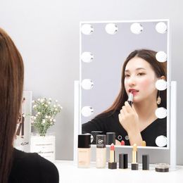 Mirrors Led Makeup Mirror with Light Bulb Small Threetone Light Desktop Dressing Mirror Dormitory Home Girl Beauty Makeup Mirror