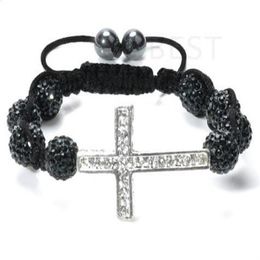 cheap New10mm black micro pave cz Disco disco Ball Beads Cross Bangles OMN Women Crystal Shamballa Bracelet Jewellery whole HO238E