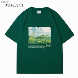 WAVLATII Women New Spring Green Printed T shirts Female White Fashion Oversized Streetwear Tees Lady Casual Summer Tops WT2310 L230520