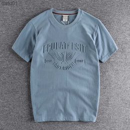 Summer New Short Sleeve O-neck 3D Letter Printed T-shirt Men's Fashion Retro Pure Cotton Washed Old Loose Couples Casual Tops L230520