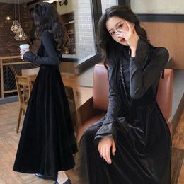 Casual Dresses Fall Winter Hepburn Style Black Dress Women Yujie Strap Two Piece Set Fashion Plus Size Women's Clothing Suit