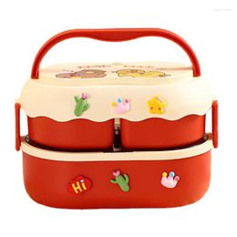 Dinnerware Sets Double Layer Lunch Container Cute Leak Proof Bento Box With Stickers Stackable Insulated Snack