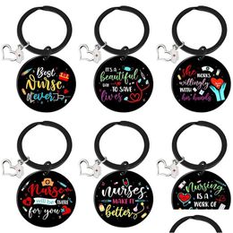 Keychains Lanyards 28Mm Colorf Nurse Day Black Stainless Steel Keychain Pendant Creative Gift Keyring Drop Delivery Fashion Accesso Dhjit