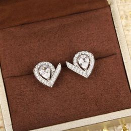 Stud Earrings 2023 Brand Pure 925 Sterling Silver Small Water Drop Lucky Diamond Round Back Pink Gold Luxury Quality