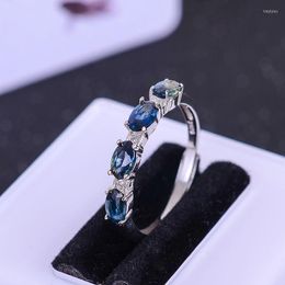 Cluster Rings Genuine Sapphire Ring Silver 925 Natural Blue Star Stone