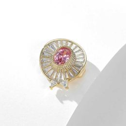Pins Brooches fashion pink crystal flower Women's luxury gold alloy zircon round brooch safety pin G230529