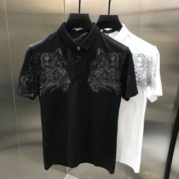 mens t shirts designer polos Europe and America Slim Leopard Rhinestone Lapel Short Sleeve Polo Shirts