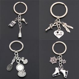 1pc L Love To Dance Keychains Skating Shoes Charms Makeup Pendant Wine Keyring Women Tennis Jewelry