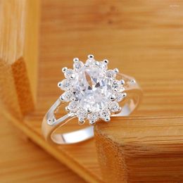 Cluster Rings Exquisite Crystal Sun 925 Silver Ring Ladies Classic Fashion Wedding Engagement Party Gift Pendant Jewellery