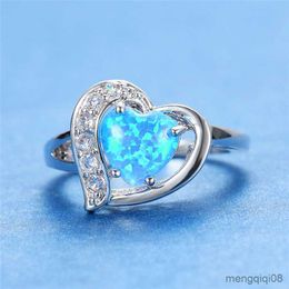 Band Rings Romantic Female Small Blue Heart Ring Fashion Silver Colour Zircon Engagement Elegant Promise Wedding For Women