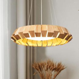 Pendant Lamps Nordic Modern Restaurant Living Dining Room Table Solid Wood Circular Led Art Light Home Deco Maison Farmhouse Decor