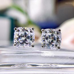 Stud Earrings Classic Simple Cushion 7 7mm Moissanite For Women 925 Silver Exquisite Luxury 18K White Gold Plating Ear