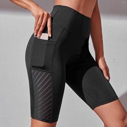 Active Shorts Women High Waist Out Pockets Mesh Yoga Running Athletic Pants Gym Leggings Sport Fitness